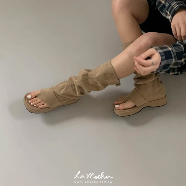 厚底方頭麂皮夾腳靴(正常版/3.5CM)